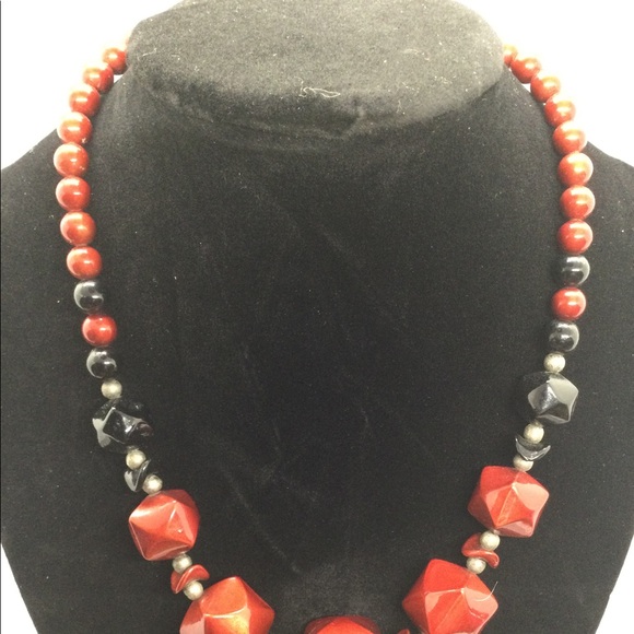 Vintage Metal Red Black Silver Tone OOAK Choker - Picture 8 of 11